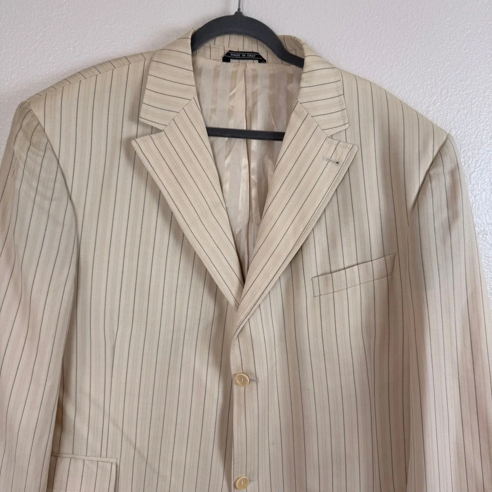 Extrema by Zanetti Blazer 52L Cream Pinstripe‎ Fair Wool Italy (Need Dry Clean)